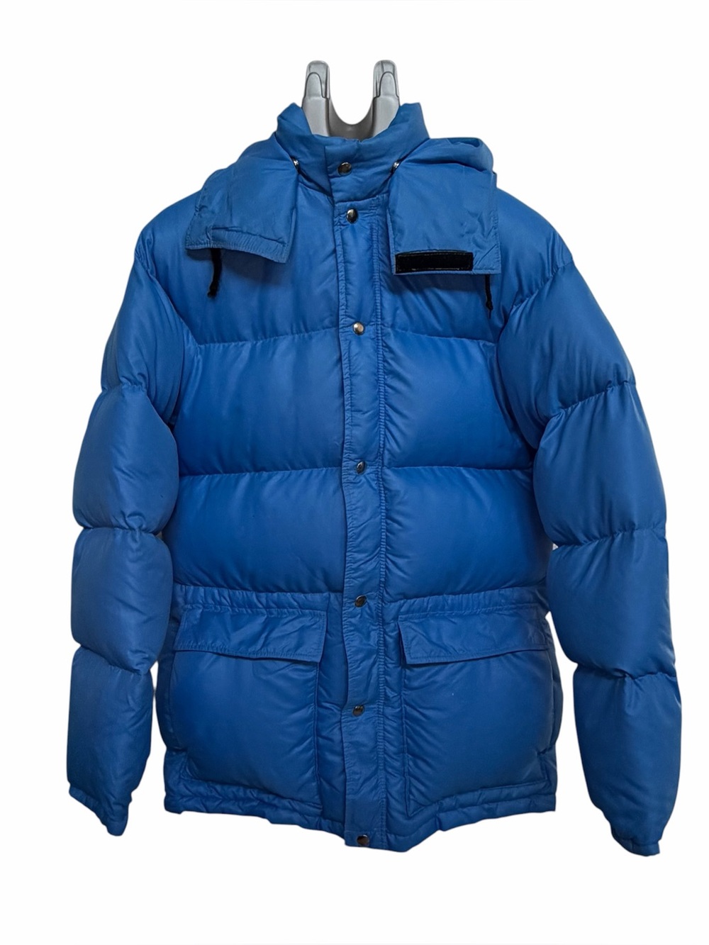 Vintage Goose Down Blue Puffer Jacket Hooded Winter Coat Unisex